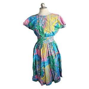 Vintage 80s Cotton Novelty Print Dress XS